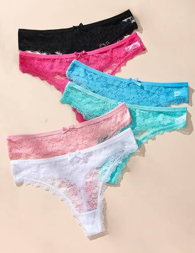 Image of Murimia Sexy Seamless Thongs for Women Lace Underwear Breathable Low Rise T-Back Panties