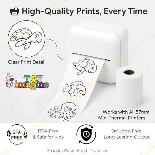 Image of Toy Imagine Non-Sticky Thermal Printer Paper Roll - 2.5 Inch White | 58mm Mini Thermal Roll for Kids Camera, Label, Photo Printers & Billing - Pack of 10