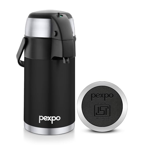 Image of Go24 pexpo AquaPort Stainless Steel Vacuum Insulated Beverage Dispenser with Pump - 2.5 LTR | Hot & Cold | Double Wall | Sturdy Handle to Carry | Coffee /Tea Carafe - Knight Black