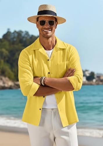Image of Combo of Men's Casual Cotton Blend Shirt || Long Sleeve Button Down with Spread Collar | Lightweight Breathable Fabric | Stylish Solid Shirt for Beach, Office & Everyday Wear Pack of 2