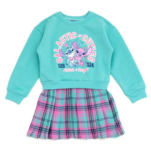 Disney Lilo & Stitch Big Girls Fleece Flannel Oversized Dress Plaid Turquoise/Pink Stitch Angel 10-12
