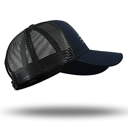 American Flag Trucker Hat - Snapback Hat, Baseball Cap For Men Women - Breathable Mesh Side, Adjustable Fit - For Casual Wear Navy/Black #TOP4