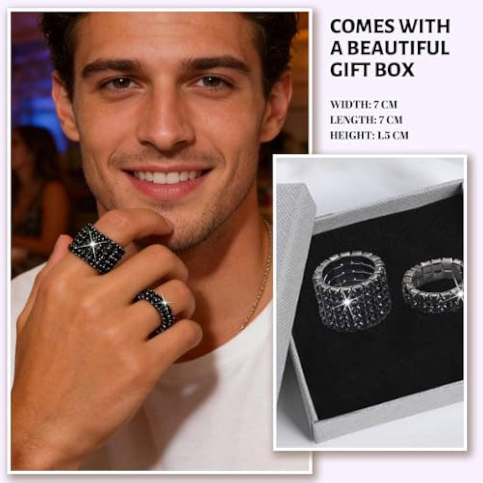 2pc Gothic Jewelry Ring Set with Sparkling Crystals