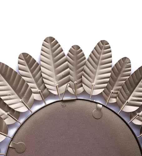 Image of Artemade Iron Iron Framed Decorative Wall Mounted Round Hanging Mirror Vintage Flower Leaf Design Modern Art Mirror for Living Room, Home Decor (Golden Blue)