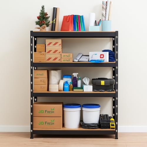 Image of JD FRESH 4 Tier Extra Large Metal Shelf Rack /60x36x15 Inch Adjustable Boltless Shelving Unit /Heavy Duty Display Rack Organizer for Garage /Kitchen /Warehouse /Tool-Free Assembly and Rust-Resistant