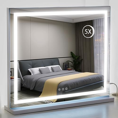 HIEEY Lighted Makeup Mirror, 18.1" x 22.8" Hollywood Vanity Mirror with Lights, Three Color Lighting Modes, with 5X Magnification Mirror, Smart Touch Control, 360°Rotation (White) by HIEEY - Image 6