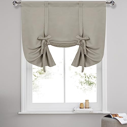 DWCN Blackout Curtains-Tie Up Shade for Window Thermal Insulated Room Darkening Rod Pocket Curtains for Kitchen, Taupe, W42 X L45 Inches, 1 Panel