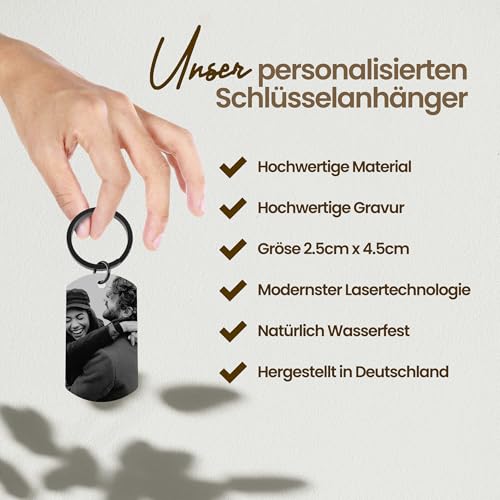 Meinearmbänder Schlüsselanhänger personalisiert aus Edelstahl mit Schwarz/Weiß Bild und Datum - Valentinstag-Geschenk für ihn & sie - Partner Geschenke - Personalisierte Geschenke