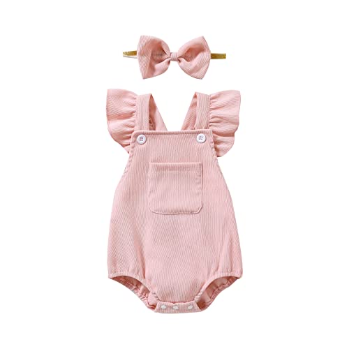 Image of Hnyenmcko Newborn Baby Boy Girls Clothes Infant Rainbow Romper Waffle Ruffled Sleeveless Backless Bodysuit Jumpsuit Outfit