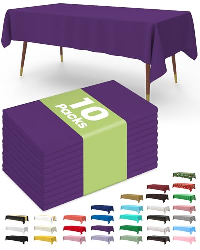 Image of Pureegg Plastic Table Cloth Disposable 10 Pack, 54 x 108 Inch Table Cloths, Halloween Party Decorations, Summerween Decor, Halloween Tablecloths, Rectangle, Plastic Cover, Leakproof & Sturdy, Purple