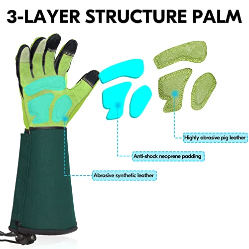 Vgo... Gardening Gloves Long Sleeves in Leather with Touchscreen, Heavy Duty Work Gloves Gauntlet Thorn Proof Antivibration for Women - Image 2