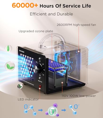ONAMOR Eliminador de odores de gerador de ozônio 50.000 mg, remoção de odores de máquina de ozônio d