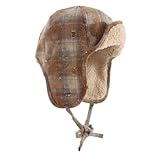 YUEHUINIAO Fashionable Checkered Fleece Lined Lei Feng Hat with Soft Interior for Winter Warmth Lightweight Polyester Fiber