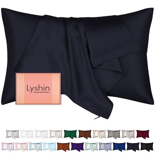 Mulberry Silk Pillow Cases Queen Size with Hidden Zipper, Ultra Smooth and Soft Breathable Cooling Silk Satin Pillowcase for Hair and Skin, Gifts for Women Men (Navy Blue, 20x30 Inches, 1 Pack)