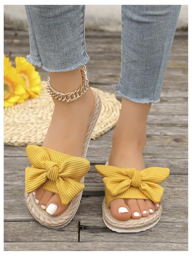 Image of GORGLITTER Women's Bow Flat Sandals Open Toe Slip On Slide Slipper Shoes | Sandals Women Comfortable, Dressy Sandal Women, Y2k Shoes, Dress Slippers for Women, Flats