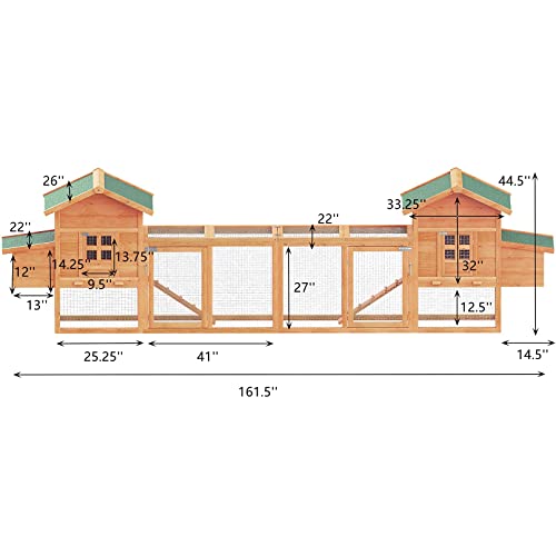 160" Chicken Coop Outdoor Wooden Rabbit Hutch Poultry House with Chicken Run Cage, Egg Box & Waterproof Roof