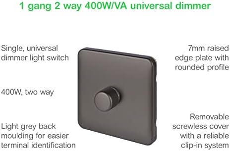 Schneider Electric Lisse Screwless Deco - Single Universal 2 Way Dimmer Light Switch, 400W/VA, GGBL6012CMBS, Mocha Bronze