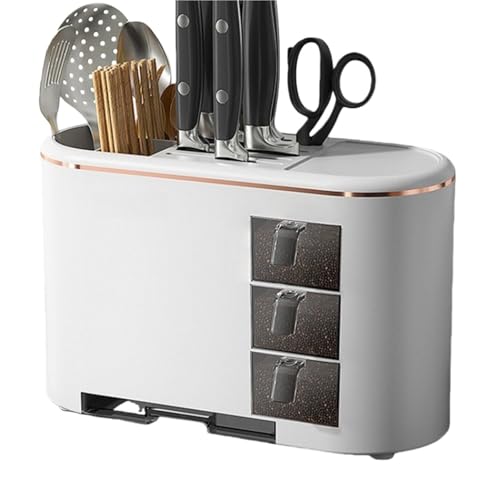 包丁スタンド 包丁立て ナイフスタンド ハサミ収納 箸立て フォーク スプーン 研ぎ棒 食器入れ カトラリー入れ 省スペース 調味料ケース付き 水切り 仕切り付き 大容量 キッチン用品ホルダー 家庭用