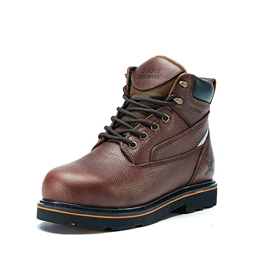 Golden Retriever Trueland Durable Work Boots For Men, 6" Soft Toe Goodyear Welt Safety Boots, Heavy Duty Non-Slip Rubber Construction Boots, Brown Leather Industrial Work Boots (131030 Ee Us 10.5) #TOP14