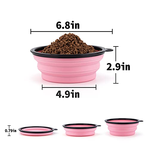 2 Stück Faltbare Reisenäpfe,Haustier Hundenapf mit Deckel und Haken Tragbare Silikon Trinkschale für Katzen,Hunde Reise Wanderungen and Camping (Blau und Rosa, groß)