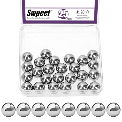 Swpeet 25Pcs 12mm Kit d'assortiment de billes de roulements en acier inoxydable de précision métrique 304, billes de roulements de vélo lâches pour roulettes de vélos