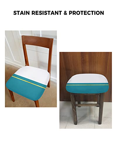 Luxurious Blue Green Geometric Seat Covers For Dining Room Chairs Set Of 6, Stretchy Dining Chair Cushion Covers, Luxurious Blue Green Geometric Removable Washable Furniture Protector Slipcovers #TOP5