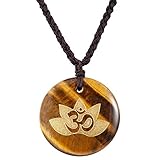 SUNYIK アミュレットペンダントネックレス ラウンドストーン アソート 刻印入り 調節可能なウェーブネックレス ユニセックス ブラウン