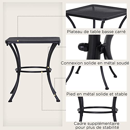 Table basse carrée de jardin Outsunny petite table d'appoint métal noir - 5