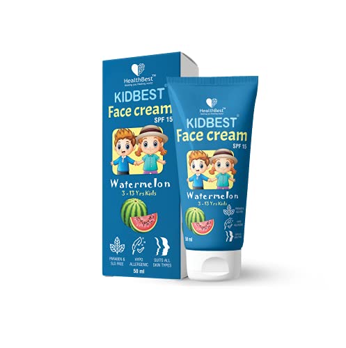 HealthBest Kidbest Face Cream for Kids | SPF 15 | Safe for Sensitive Skin & Unscetened | Tear, Paraben, SLS free | Watermelon Flavor | 50ml