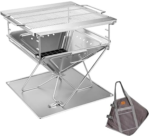 CAMPINGMOON Przenośny grill opalany drewnem ze stali nierdzewnej i palenisko 50 cm z torbą transportową MT-055
