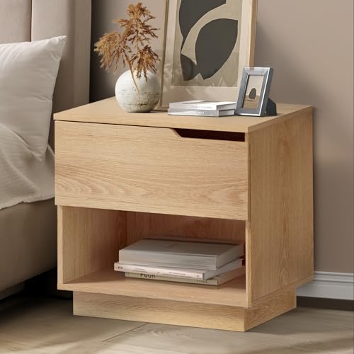 Oikiture Nightstand with 1 Drawer – Compact Storage Side Table with Open Shelf Display