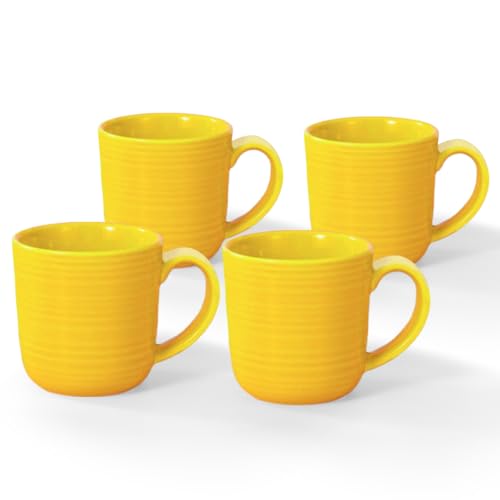 LONGSEED Ceramic Coffee Mugs Set of 4, 12 Ounces Ceramic coffee mug,heavy mug with Comfortable Handles,Dishwasher & Microwave Safe,coffe mug Sets 4 Beautiful Colors, tea mug for Coffee, Tea. (YELLOW)