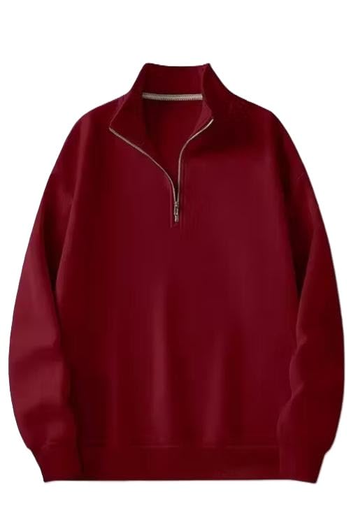 Mens Half Zip High Neck Fleece Sweatshirt Full Sleeve Casual Winter Pullover Street Everyday Comfort Top Maroon S-picture-24