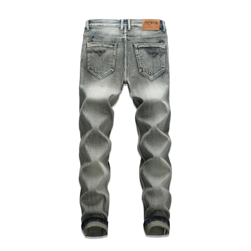 Men's Stretch Ripped Jeans Distressed Slim Fit Straight Leg Fashion Denim Pants2