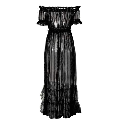 Women Sexy Lace Off Shoulder Mesh See Through Long Pleated Maxi Dress Club Party Gown4