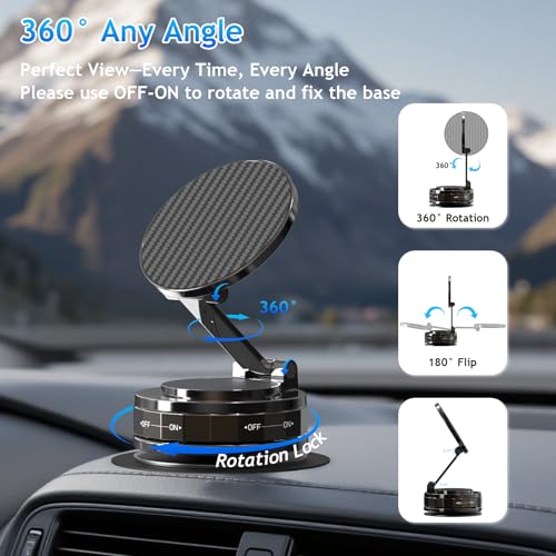 Image of Phone Holders for Your car, Car Phone Holder for Magsafe[Upgraded Suction & Magnetic], 360 Adjustable Magnetic Car Phone Mount Compatible with iPhone & Android, Carbon Fiber Deep Brown