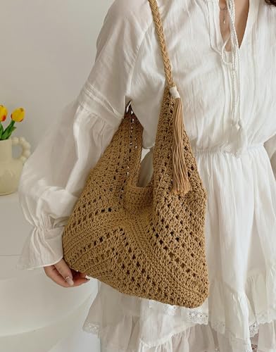 Boho Straw Bags for Women Large Woven Tote Bag Straw Beach Bag Shoulder Bags Purse Handbags Summer Straw Hobo Bag3