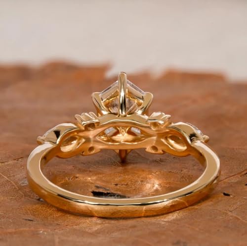 Gold Plated Engagement Rings 3-Stone Marquise & Long Emerald Cut Cubic Zirconia CZ Wedding Promise Rings for Her Wedding Bands for Women Size 6-10(8)4