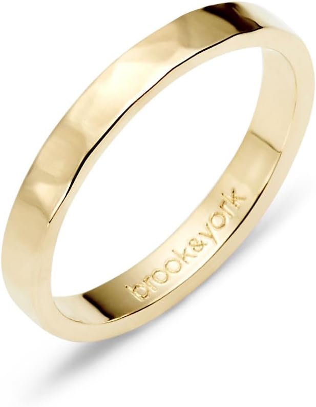 Brook & York Thin Hammered Stacking Ring in 14 Gold Plated Brass - 2mm Band - Stacking Rings - Thin Rings - Gifts for Mom