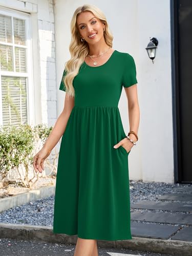 Image of Heymoments Women's Casual Short Sleeve Midi Dress Crewneck A Line Tiered Flowy Loose Travel Long Dresses with Pockets