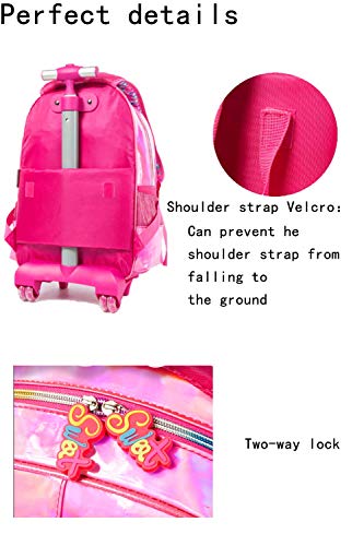 Egchescebo School Kids Rolling Backpack for Girls and Boys With Wheels Trolley Wheeled Backpacks for Girls Travel Bags 3PCS Girls and Boys Backpack With Lunch Box Rose Red