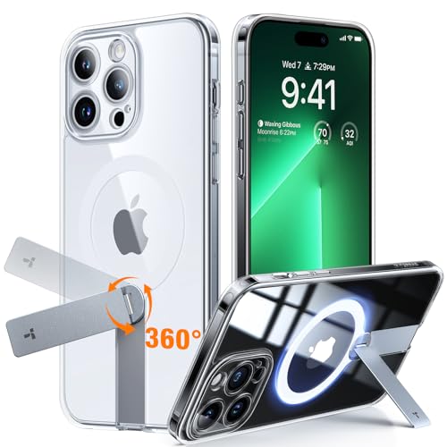 TORRAS Save 25% to Buy Together Clear Rotable Stand Magnetic Case for 14 Pro and Black Magnetic Stand Case for 14 Pro