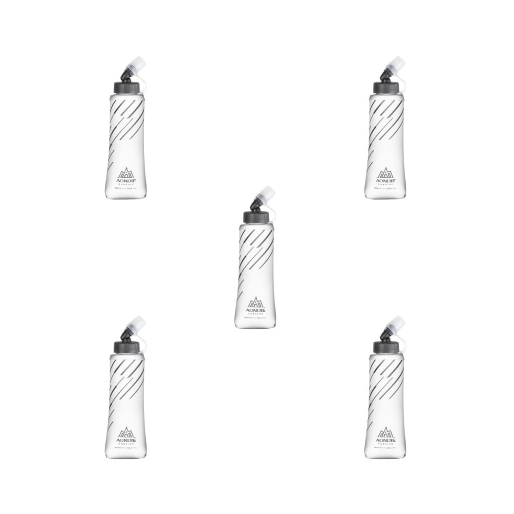 Weiche Thermosflaschen aus thermoplastischem Polyurethan, zum Laufen, zum Wandern, 420 ml, Grau, 420 ml, 5 Stück