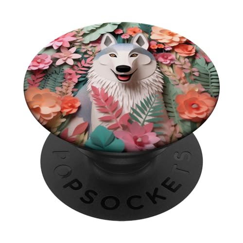 Husky Dog Face Cute Aesthetic Paper Flowers For Husky Mom PopSockets PopGrip Intercambiabile