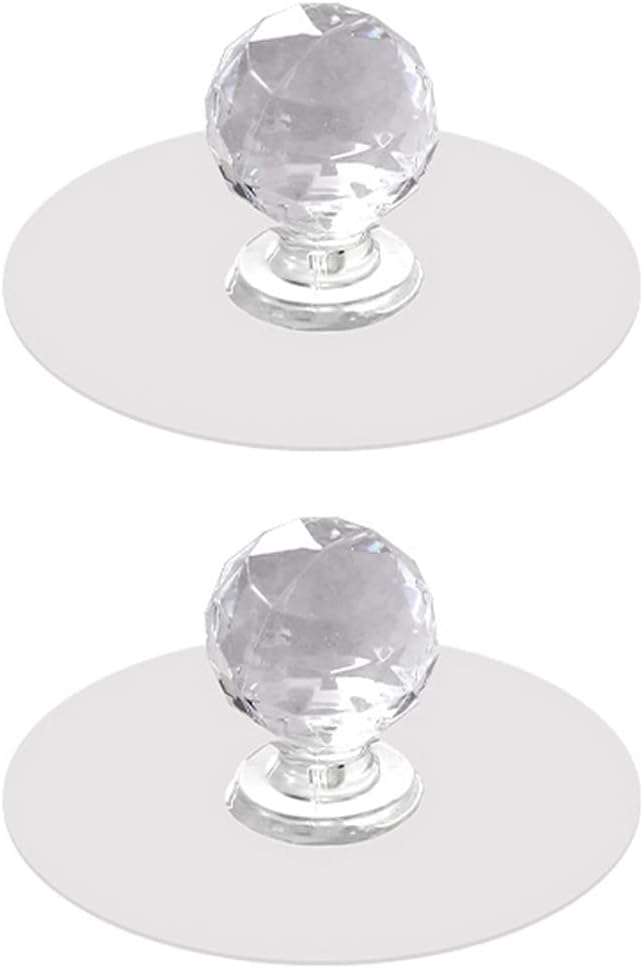 leuapl Clear Cabinet Drawer Knobs, Diamond Crystal Shaped Pulls Handles for Wardrobe,Kitchen Cupboard,Bathroom Dresser, Furniture Door Window, Self-Adhesive Drill Free Self-Stick Push Pull Helper (2)