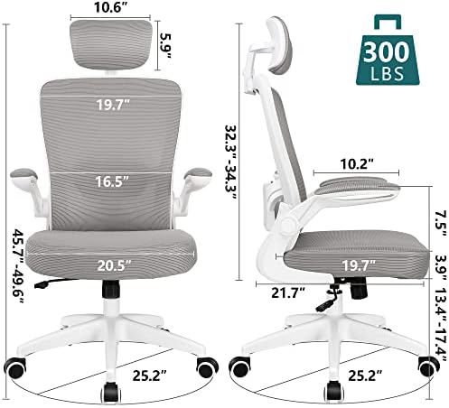 2. Bild von FelixKing Bürostuhl Ergonomischer schreibtischstuhl, bürostühle mit Verstellbarer Kopfstütze, Armlehnen, Lendenwirbelstütze, Hoher Rücken Office Chair, Computerstuhl 300 lb Belastbarkeit(Grau)