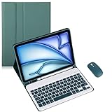 Keyboard Case for Samsung Galaxy Tab A9 8.7inch SM-X110/X115/117 Tablet Multi Angle Bracket Keyboard Protective Cover with Pen Holder,PU Soft Silicon Border (Green,Normal and Mouse)