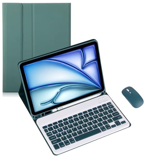 Keyboard Case for Samsung Galaxy Tab A9 8.7inch SM-X110/X115/117 Tablet Multi Angle Bracket Keyboard Protective Cover with Pen Holder,PU Soft Silicon Border (Green,Normal and Mouse)