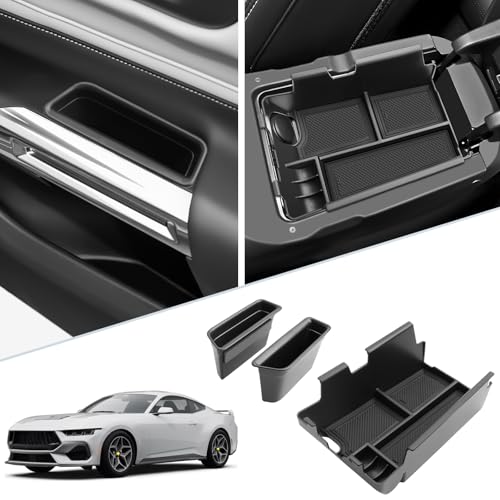 SKTU 3Pcs 2024 2025 2026 Mustang Center Console Organizer for 2024-2026 Ford Mustang Console Tray 2024 2025 2026 Mustang Accessories Insert Glove Pallet Organizer Mustang Door Side Storage Box