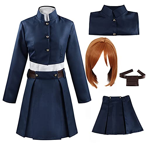 Han shan Nobara Kugisaki Cosplay Uniform Kugisaki Cosplay Costume School Uniform Outfit with Belt&Wig (Nobara blueB(wig), S)